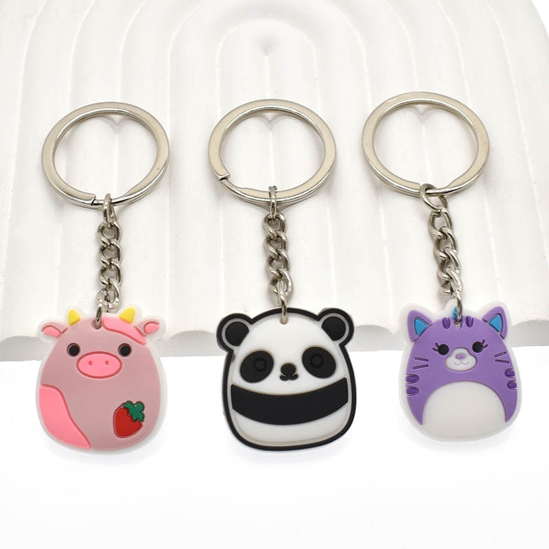 12 Styles Cartoon Cute Rubber Keychain Panda Pig Cat Animal Car Key Chain Bag