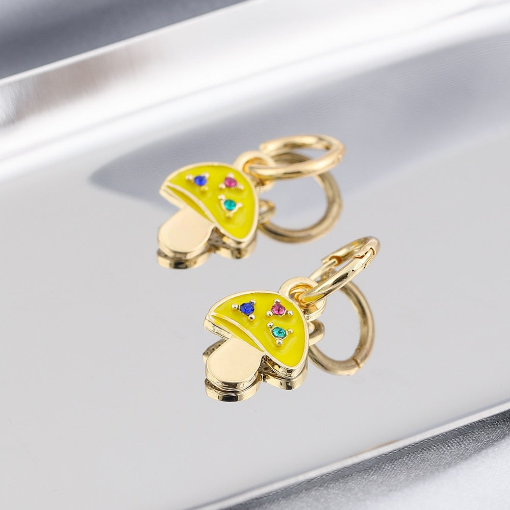 Yellow Mushroom Drop Earrings Cartoon Art Women Party Jewelry Ear Fashion