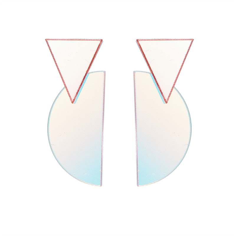 Semi-circle Holographic Acrylic Dangle Earrings Women Travel Fashion Cartoon