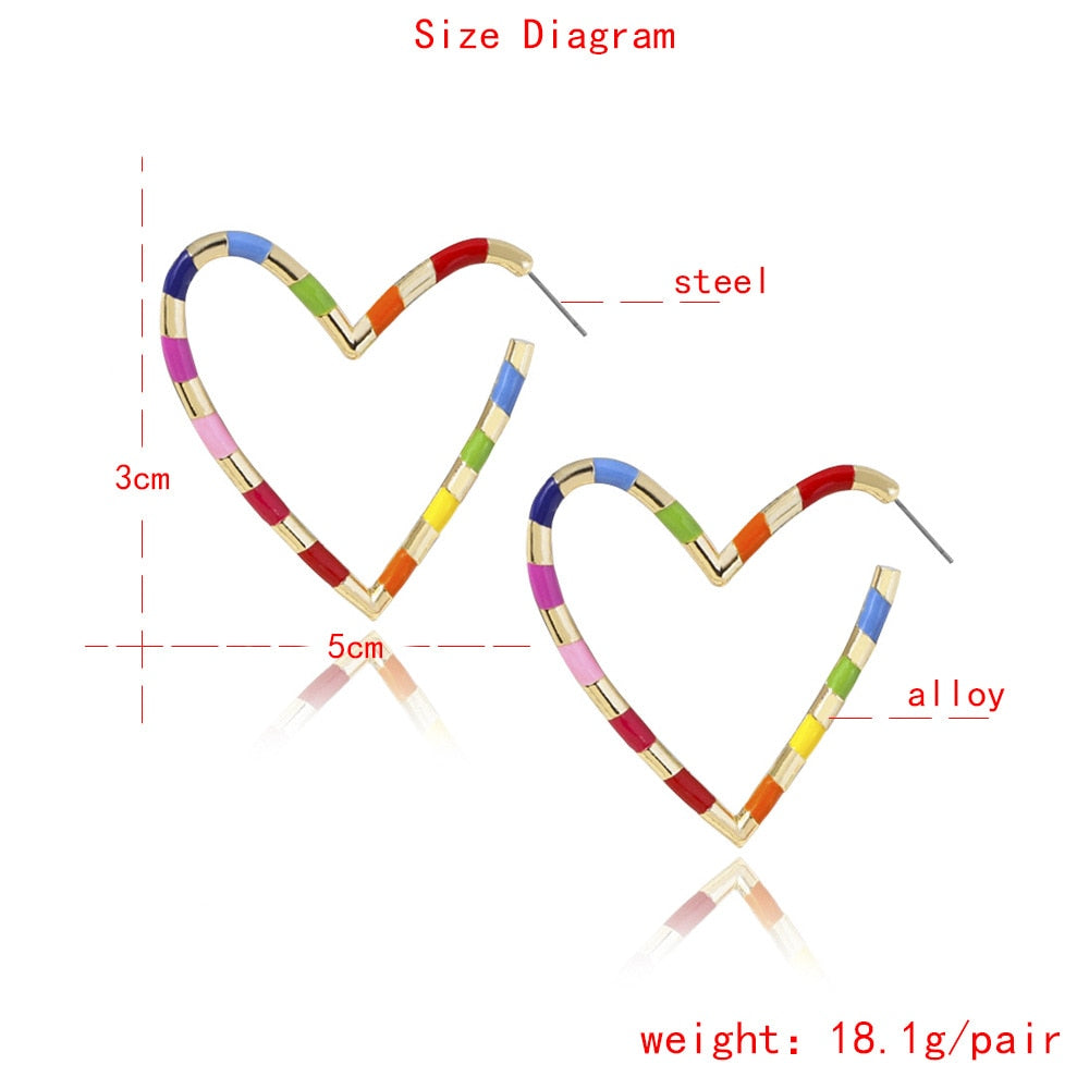 White Stripe Heart Hoop Earrings Cartoon Ear Pendants Accessories Women Jewelry