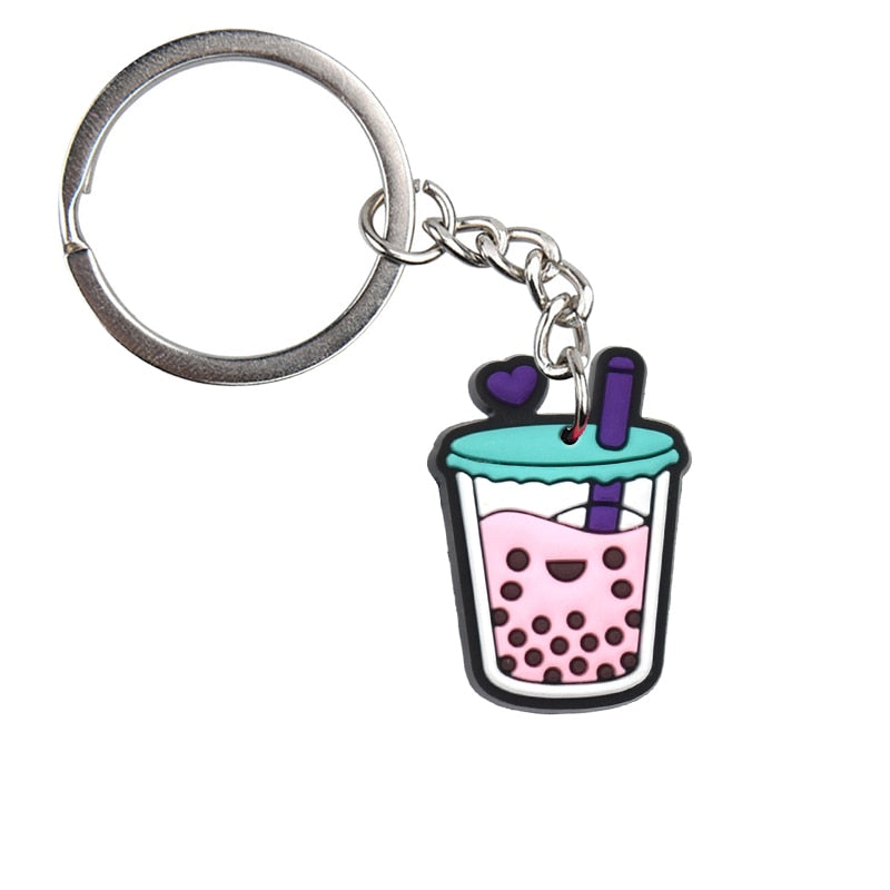 Bubble Tea Design Keychain Cartoon Key Holder Car handbag Keyring Gift Pendant