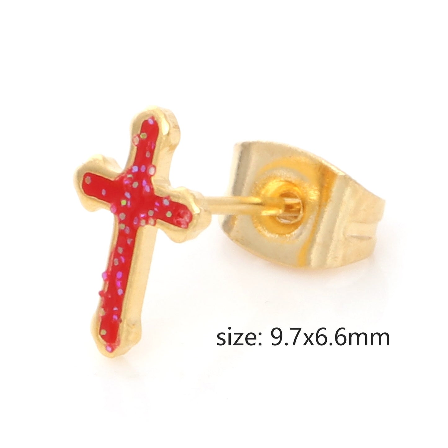 1 Pair Glitter Cross Stainless Steel Earrings Ear Post Stud Earrings Glitter