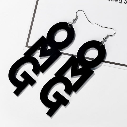 OMG Black Acrylic Drop Earrings Women Travel Fashion Cartoon Earrings Creative