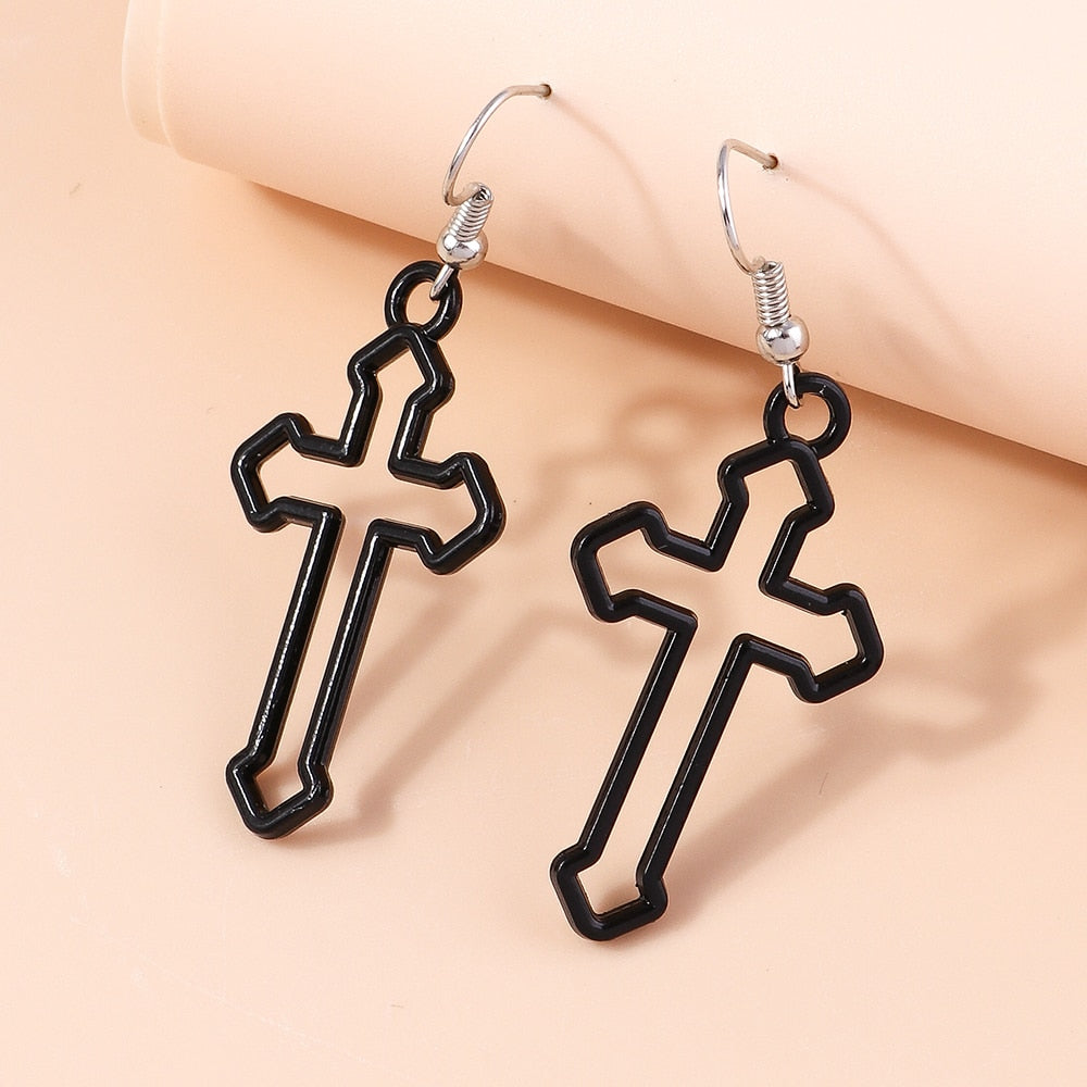 Black Cross Shape Drop Earrings Women Creativity Jewelry Cute Earring Girls Gift