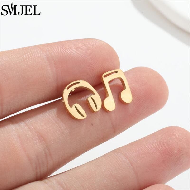 Headphones Music Note Fashion Earrings Minimalist Creative Style Ear Studs