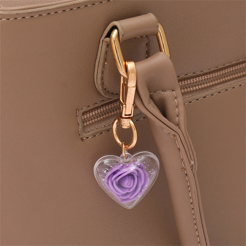 7 Colors Romantic Rose Flower Keychains Charms Transparent Eternal Flower Key