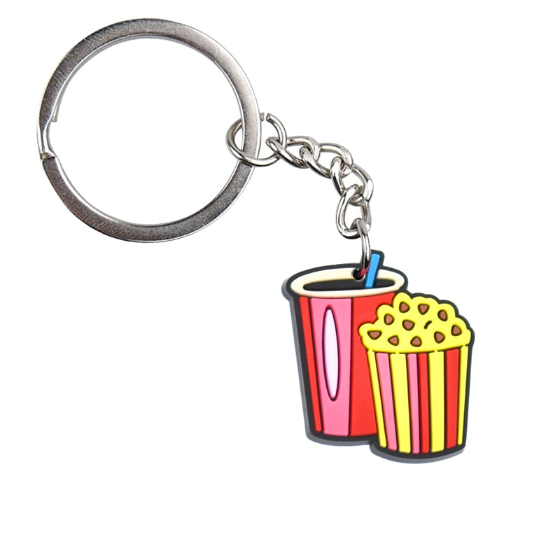 Soda And Popcorn Keyring Cartoon Keychains Souvenir Jewelry Bag Pendant Gift