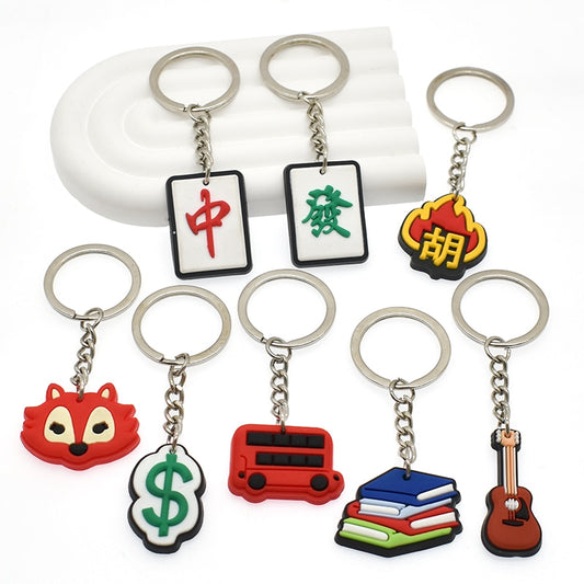 26 Styles Cart Fox Books Guitar Bus Creative Cartoon PVC Keychain For Keyring