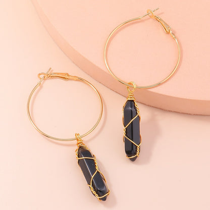 Black Stone Pendant Hoop Earrings Trendy Women Fashion Earrings Jewelry Gift