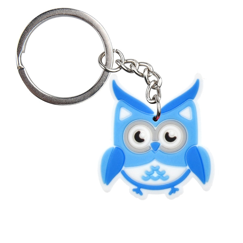 Two Tone Blue Owl keychain Charm Cartoon Key Ring Gift Women Handbag Ornaments