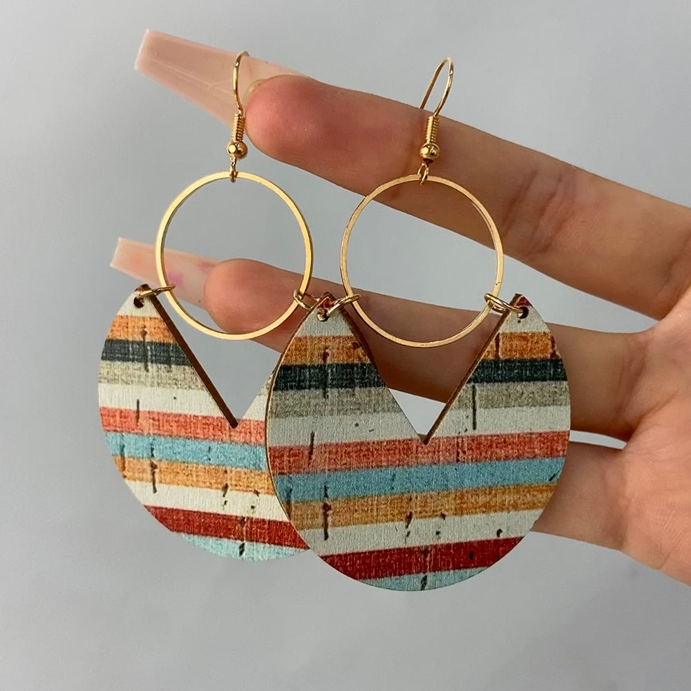 Colorful Stripe Print Drop Earrings Cartoon Art Women Party Jewelry Ear Fashion