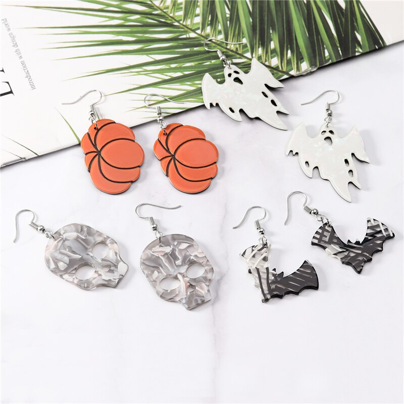 Ghost Pumpkin Skeleton Bat Acrylic Dangle Earring For Women Girl Fashion Modern