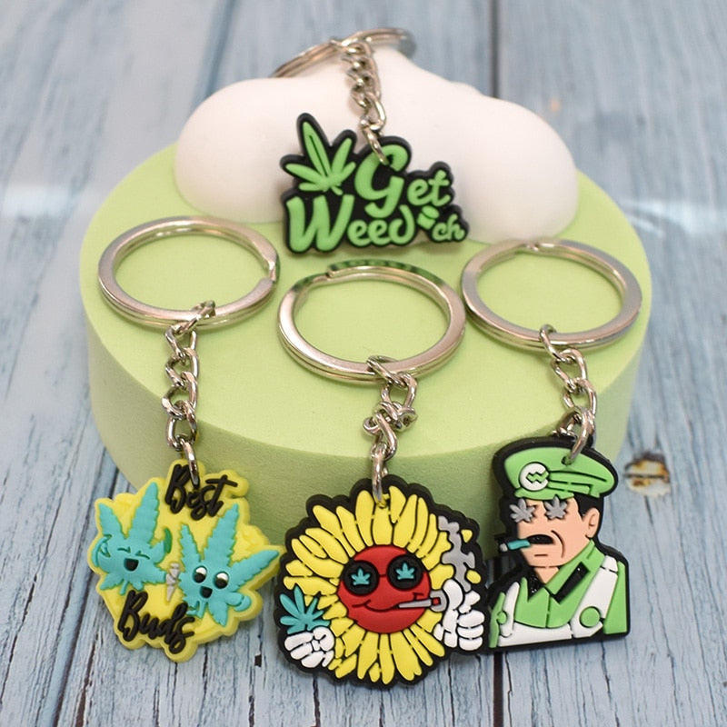 15 Styles Green Leaf High Vibes Style Keychain Car Keyring Cartoon Creative