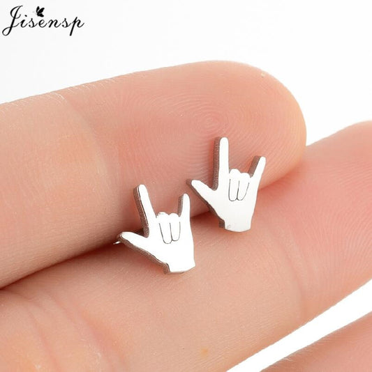 Finger Sign Stainless Steel Earrings Women Jewelry Small Studs Gifts Earring