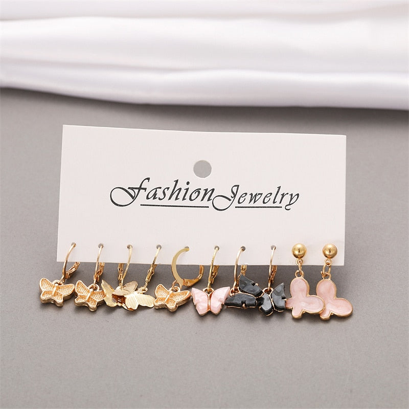 13 Styles 5-6 Pairs Set Heart Butterfly Dangle Earrings for Girls Women Birthday