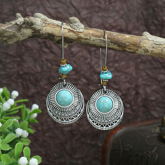 Round Textured Pattern Bohemian Dangle Earrings Fashion Party Girls Pendant