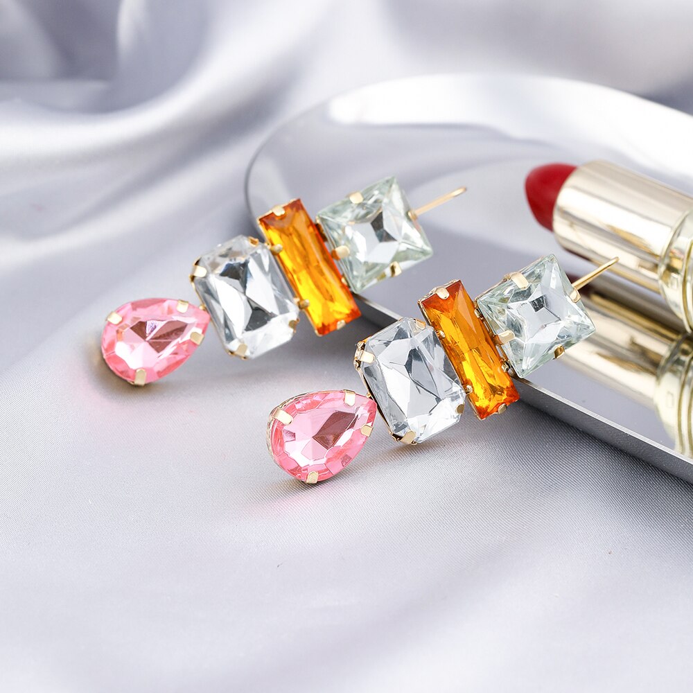 Amber Pink Rhinestone DecorLady Cute Dangle Earrings for Women Jewelry Girls