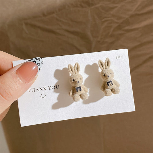 Beige Rabbit Stud Earrings Women gift Earring Fashion Charm Modern Jewelry
