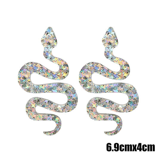 Star Glitter Snake Acrylic Drop Earrings Cartoon Art Women Party Jewelry Ear