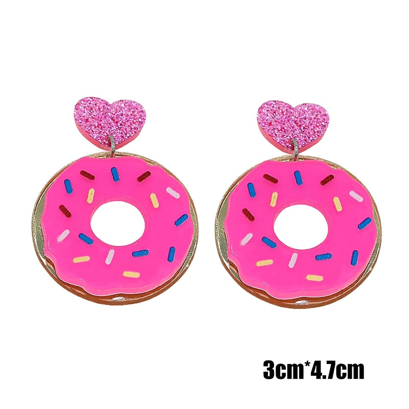 Pink Donut Drop Earrings Women Creativity Jewelry Cute Earring Girls Gift