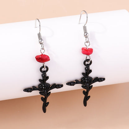 Rose Leaf Cross Drop Earrings Women Creativity Jewelry Cute Earring Girls Gift