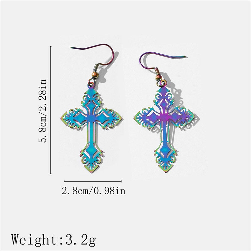 6 Styles Colorful Holographic Snake Cross Moon Dangle Earrings Women Charms