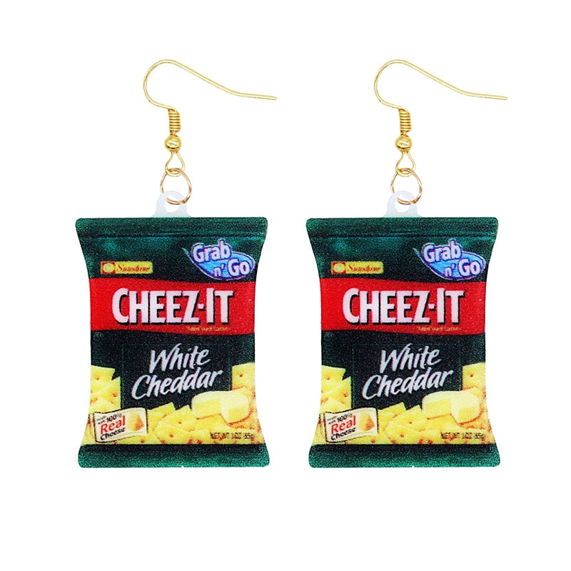 19 Styles Acrylic Snacks Potato Chips Mix Bags Design Dangle Earrings Women