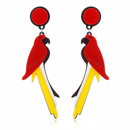 Red Parrot Acrylic Drop Earrings Women Travel Fashion Cartoon Earrings Creative