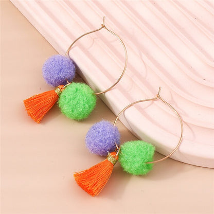 Pom Pom Orange Tassel Drop Earrings Women Charms Earring Fashion Creative