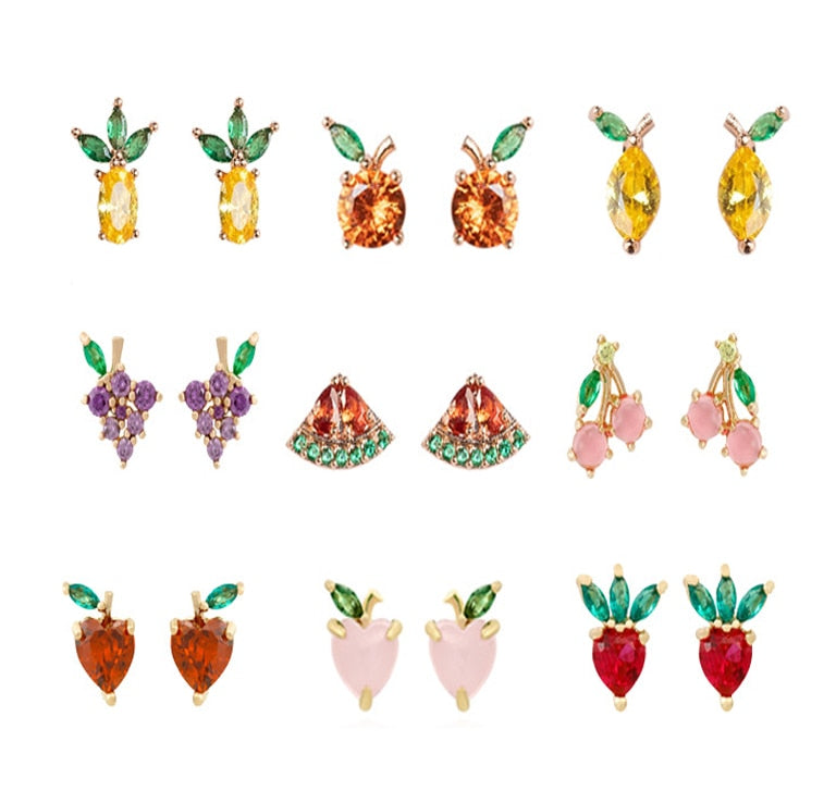 Apple Fruit Rhinestone Stud Earrings Cartoon Ear Pendants Accessories Women