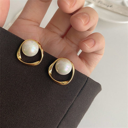 Twisted Metal Faux Pearl Stud Earrings Ladies Wedding Party Earring Birthday