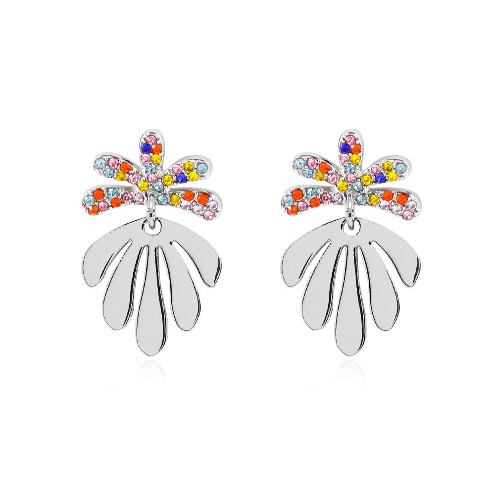 Colorful Rhinestone Metal Leaf Drop Earrings Women Girl Party Gift Fashion Ear