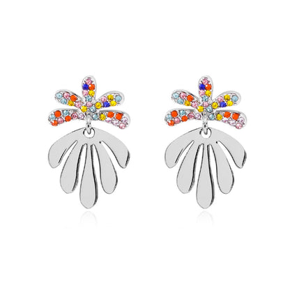 Colorful Rhinestone Metal Leaf Drop Earrings Women Girl Party Gift Fashion Ear