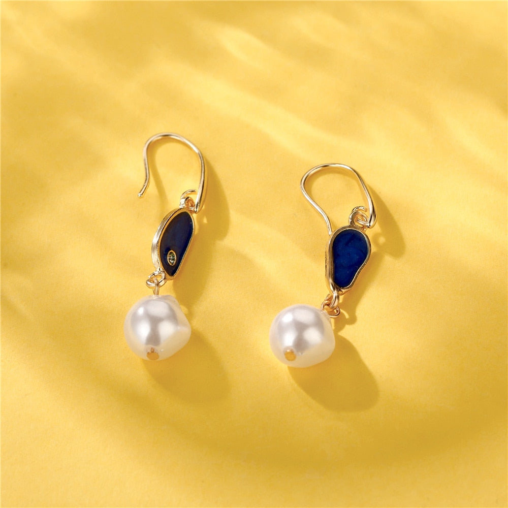 Blue White Baroque Pearl Dangle Earrings Charms Jewelry Fashion Creative