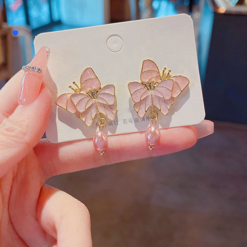 Double Butterfly Dangle Earrings Women Party Wedding Jewelry Dangle Gifts