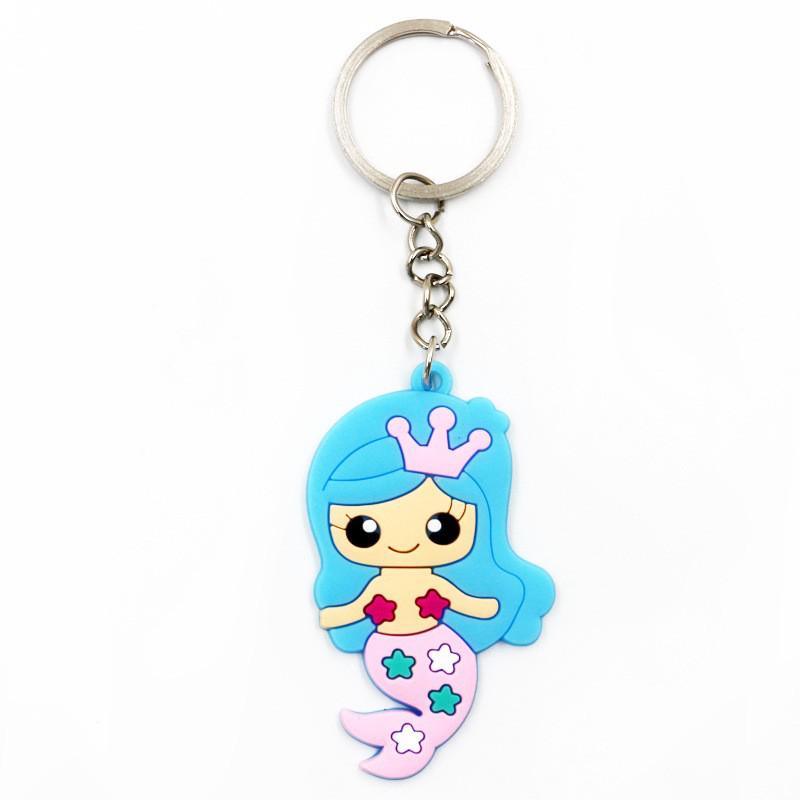 Blue Hair Princess Mermaid Keychain Party Gift Cute Keyring Cartoon DIY Jewelry