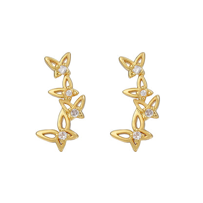 Four Butterfly Animal Stud Earrings Women Cubic Zirconia Earings Gift Jewelry
