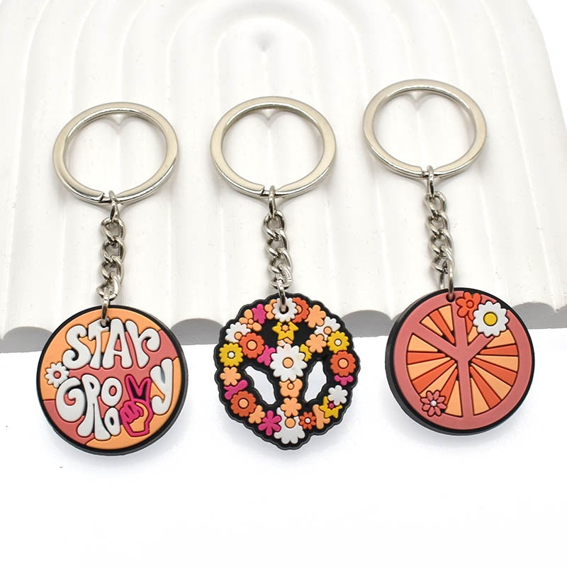 14 Styles PVC Keychain Peace and Love Butterfly Flower Sign Keychain Global