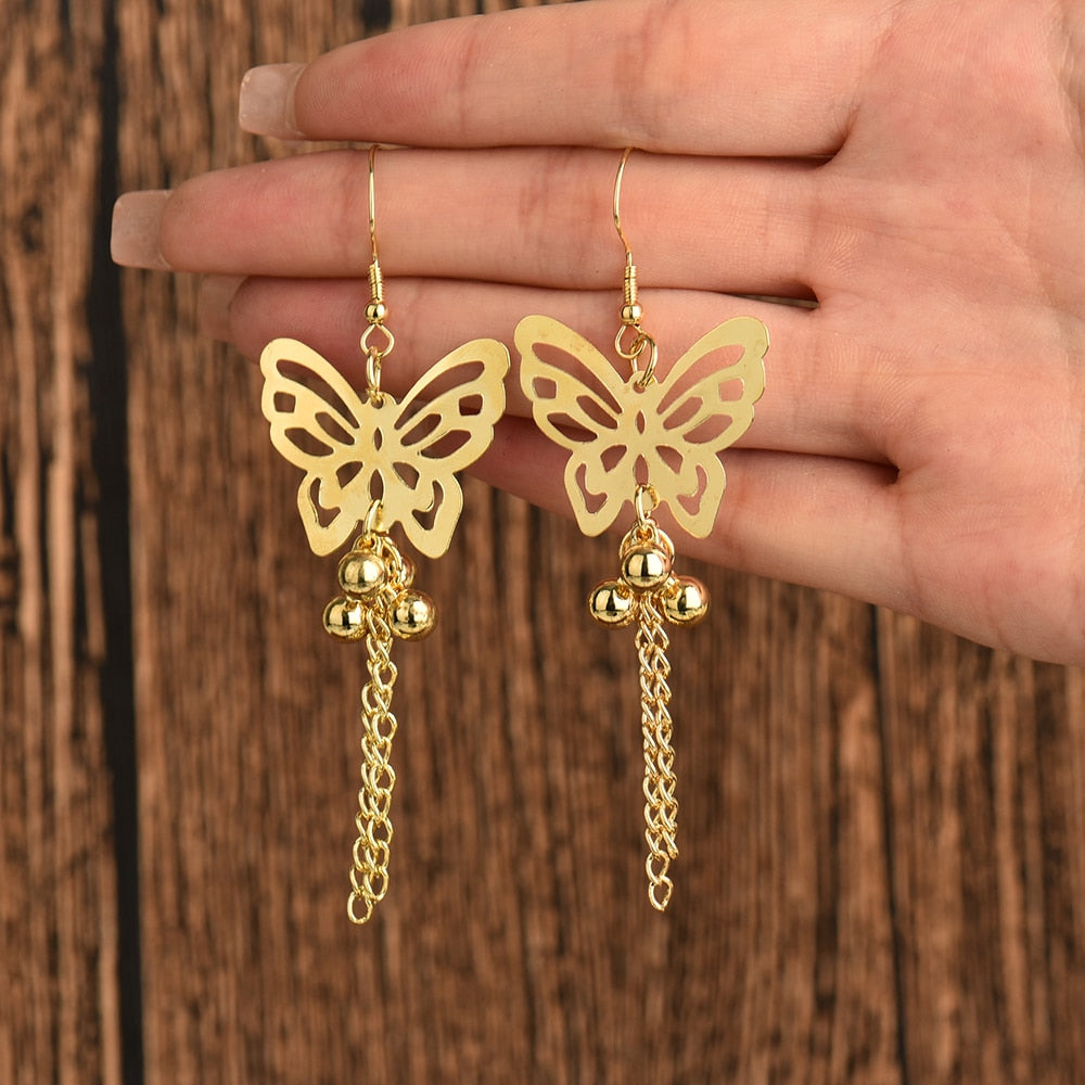 Long Tassel Butterfly Copper Drop Earrings Cartoon Ear Pendants Accessories