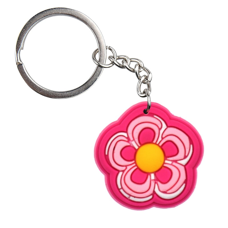 10 Styles Cartoon Colorful Flowers Keyring Cute Creative Fashion Keychains Bag