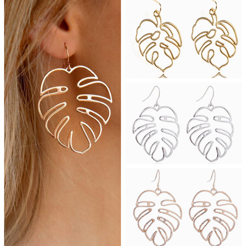 4 Colors Hollow Tropical Plant Leaf Drop Earrings Cartoon Ear Pendants