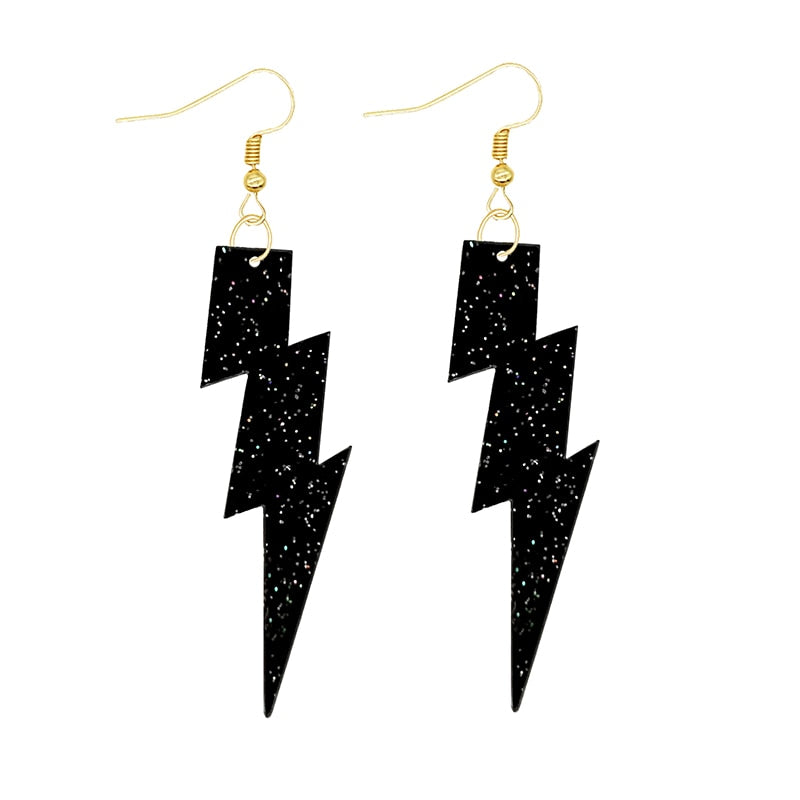 Black Glitter Lightning Drop Earrings Women Creativity Jewelry Cute Earring