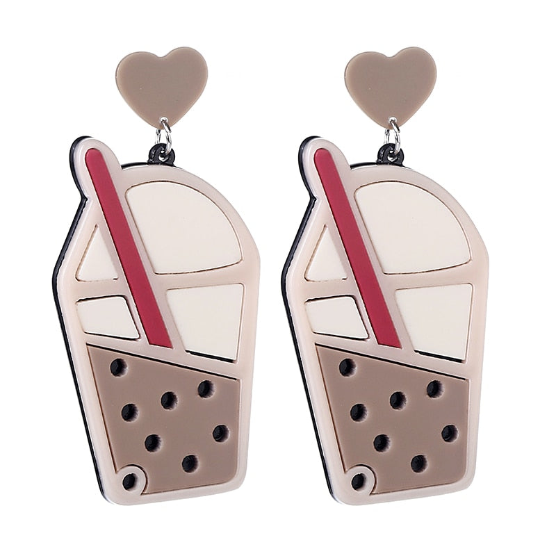 Milk Tea Acrylic Drop Earrings Women Travel Fashion Cartoon Earrings Creative