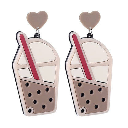 Milk Tea Acrylic Drop Earrings Women Travel Fashion Cartoon Earrings Creative