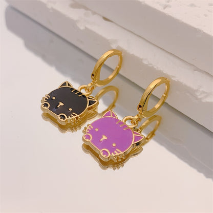 Black and Purple Kitty Drop Earrings Women Creativity Jewelry Cute Earring Girls