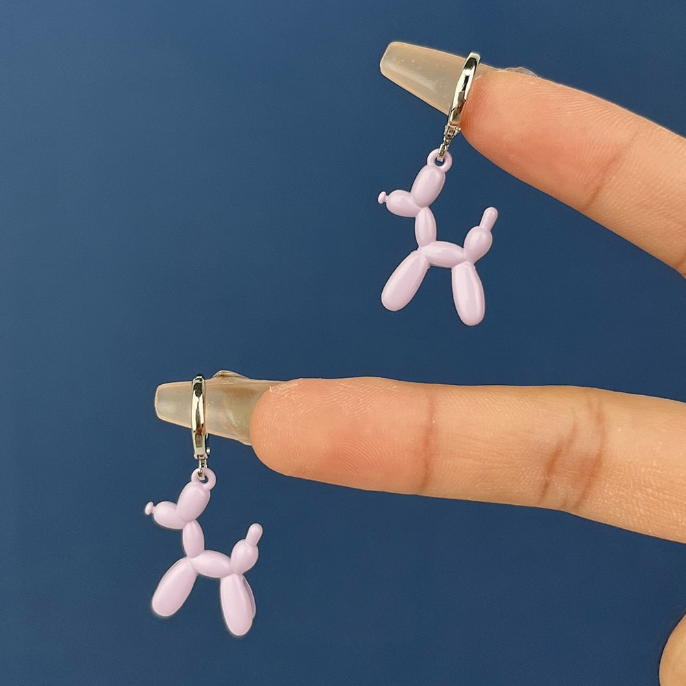 Light Purple Enamel Puppy Dog Drop Earrings Women Fashion Creative Art Cute