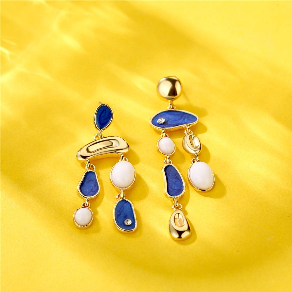 Blue White Baroque Stone Dangle Earrings Charms Jewelry Fashion Creative