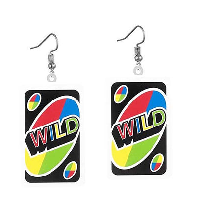 Uno Game Wild Card Drop Earrings Hip Hop Women Party Gift Jewelry Ear Fashion