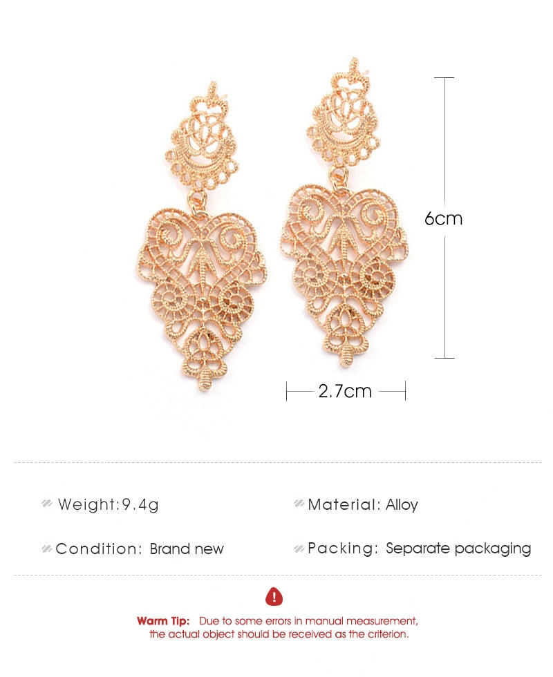 Hollow Out Geometric Pattern Lady Cute Dangle Earrings for Women Jewelry Girls