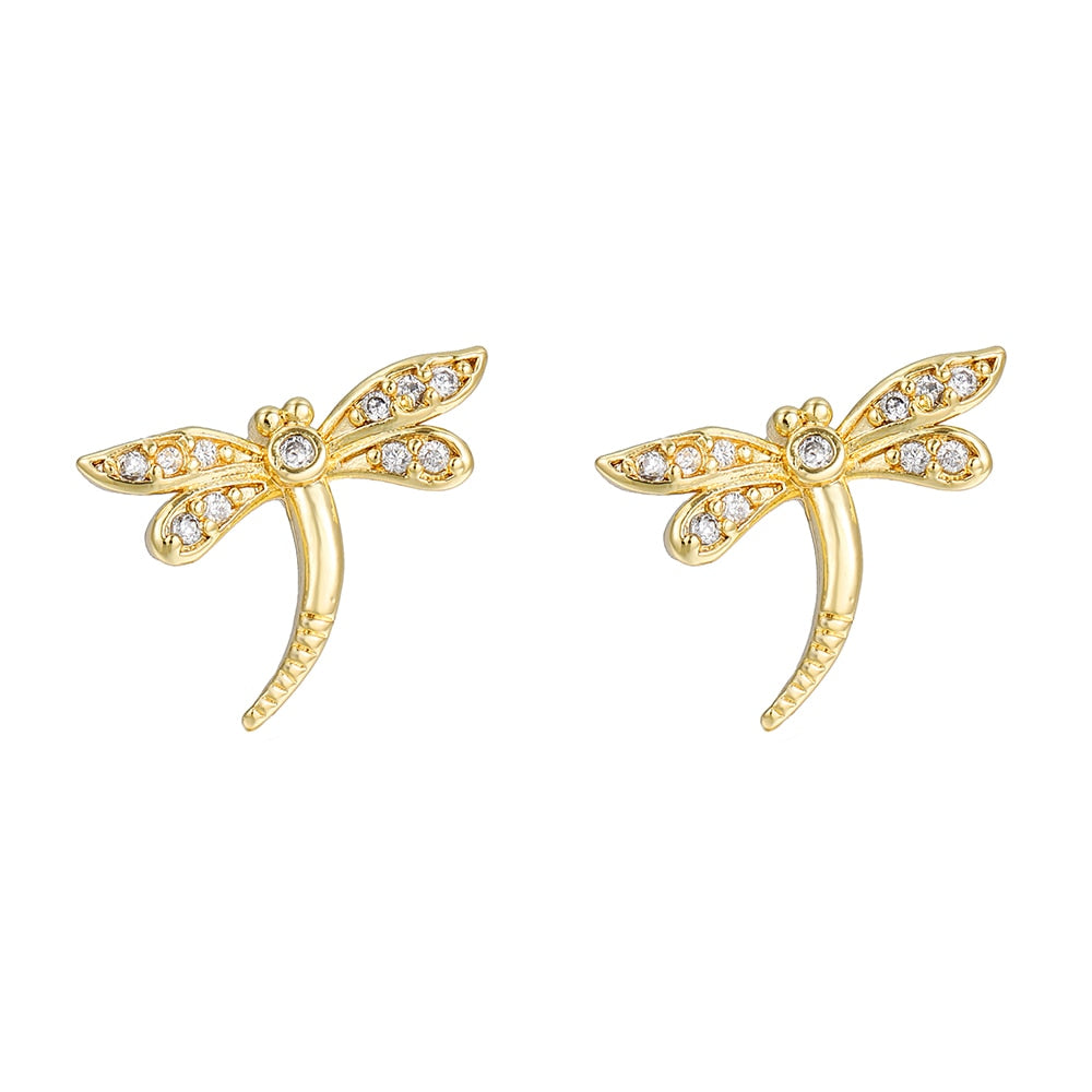 Dragonfly Animal Stud Earrings Women Cubic Zirconia Earings Gift Jewelry